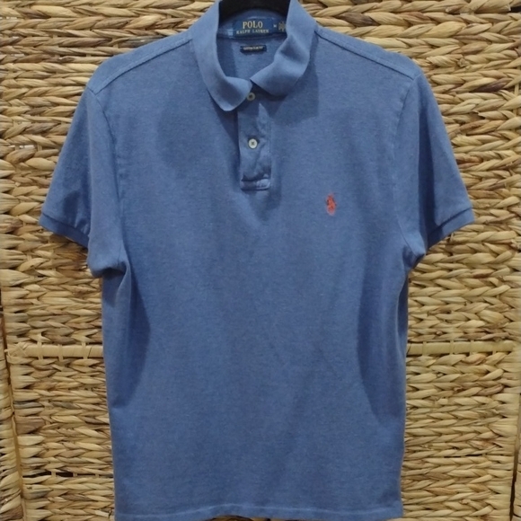 Polo Ralph Lauren Blue Polo Shirt Short Sleeve Size M Custom Slim Fit - Picture 2 of 10